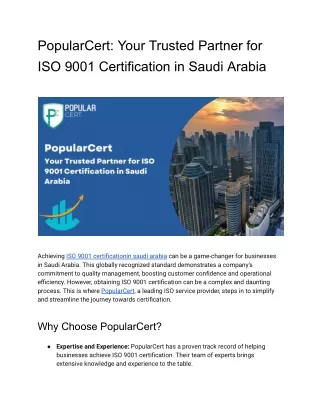 PopularCert  Your Trusted Partner for ISO  9001  Certification  in Saudi Arabia.