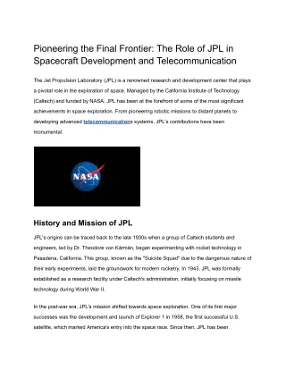 Pioneering the Final Frontier_ The Role of JPL in Spacecraft Development and Telecommunication