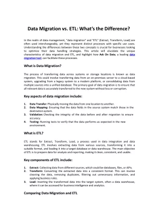 Data Migration vs ETL Key Difference