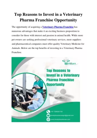 Top Reasons to Invest in a Veterinary Pharma Franchise Opportunity