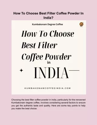 How To Choose Best Filter Coffee Powder In India
