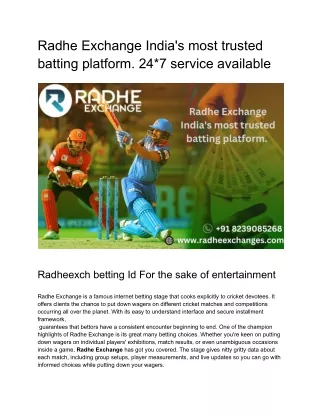 Radhe Exchange India's most trusted batting platform. 24/7 service available