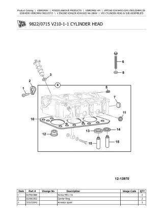 JCB VMT260 1000mm, 1200mm (Tier 2) VIBROMAX Parts Catalogue Manual (Serial Number 01700515-01701999)