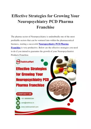 Effective Strategies for Growing Your Neuropsychiatry PCD Pharma Franchise