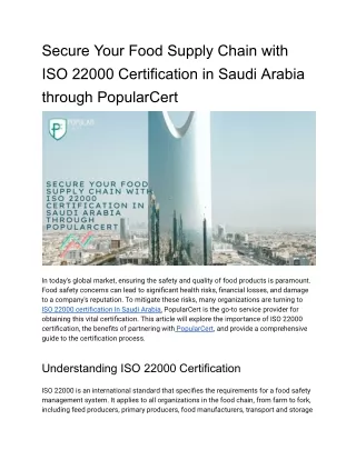 Secure Your Food Supply  Chain with ISO 22000  Certification  in Saudi Arabia...