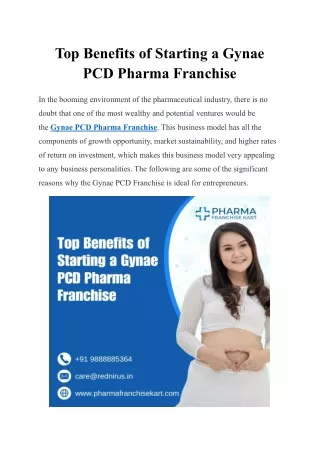 Top Benefits of Starting a Gynae PCD Pharma Franchise