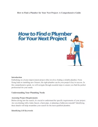 How to Find a Plumber for Your Next Project: A Comprehensive Guide