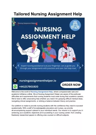 Tailored Nursing Assignment Help