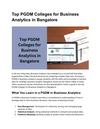 Top PGDM Colleges for Business Analytics in Bangalore