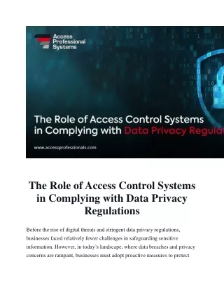 The Role of Access Control Systems in Complying with Data Privacy Regulations