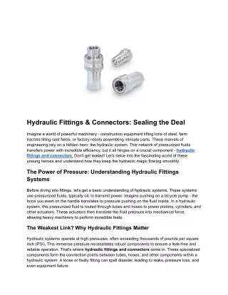 Hydraulic Fittings & Connectors: Sealing the Deal