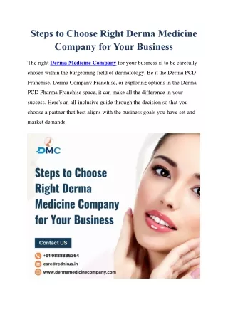 Steps to Choose Right Derma Medicine Company for Your Business