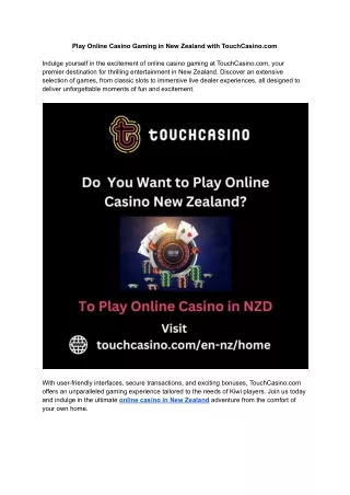 Play Online Casino Gaming in New Zealand with TouchCasino.com