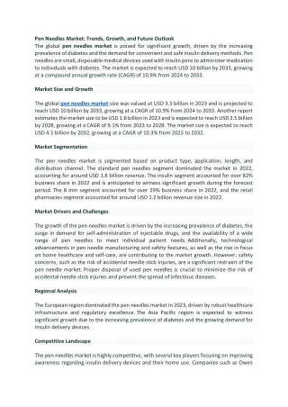 Pen Needles Market Size, Share, Growth Analysis