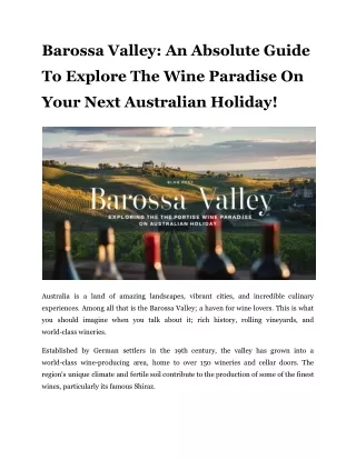 An Absolute Guide To Explore The Wine Paradise On Your Next Australian Holiday