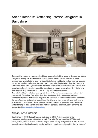 Sobha Interiors_ Redefining Interior Designers in Bangalore