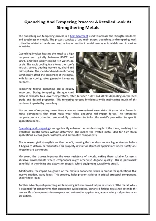 Quenching And Tempering Process - A Detailed Look At Strengthening Metals