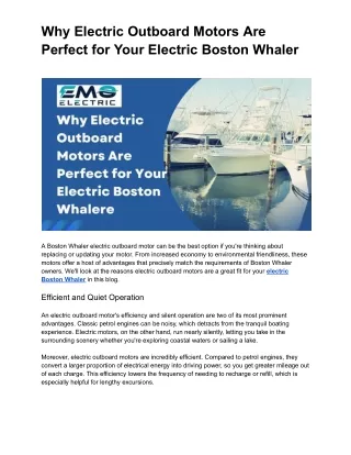 Why Electric Outboard Motors Are Perfect for Your Electric Boston Whaler