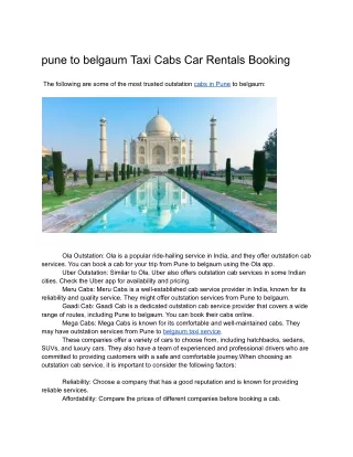 pune to belgaum Taxi | pune to belgaum Cabs Car Rentals Booking