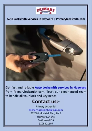 Auto Locksmith Services In Hayward  Primarylocksmith.com