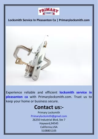 Locksmith Service In Pleasanton Ca  Primarylocksmith.com