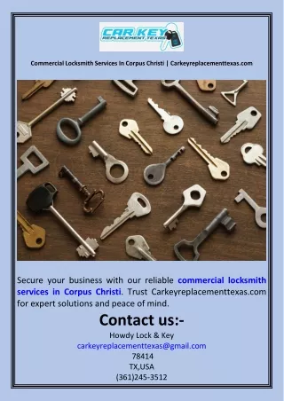 Commercial Locksmith Services In Corpus Christi  Carkeyreplacementtexas.com