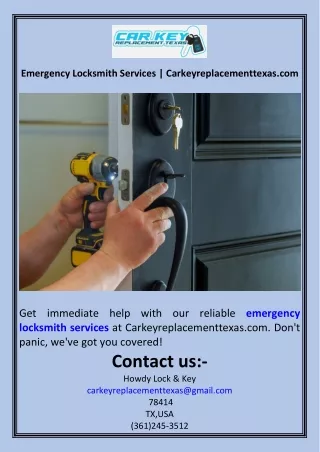 Emergency Locksmith Services  Carkeyreplacementtexas.com