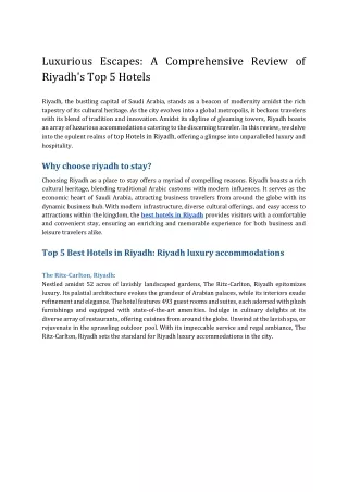 Luxurious Escapes_ A Comprehensive Review of Riyadh's Top 5 Hotels