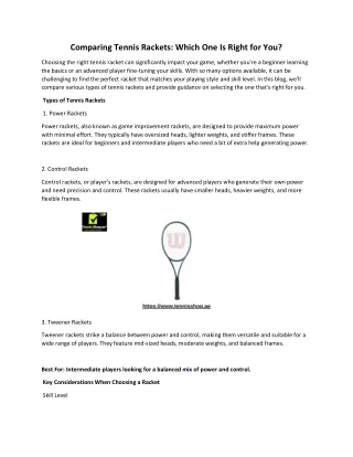 Comparing Tennis Rackets