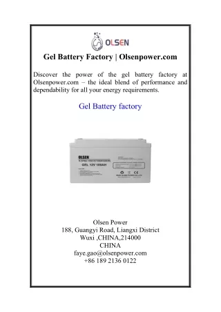 Gel Battery Factory | Olsenpower.com