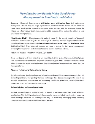 New Distribution Boards Make Good Power Management in Abu Dhabi and Dubai