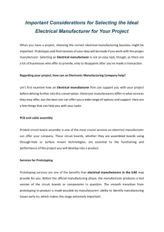 Important Considerations for Selecting the Ideal Electrical Manufacturer for Your Project