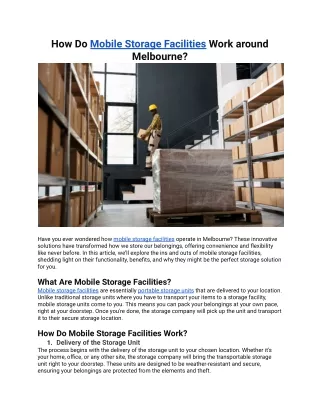 How Do Mobile Storage Facilities Work around Melbourne?