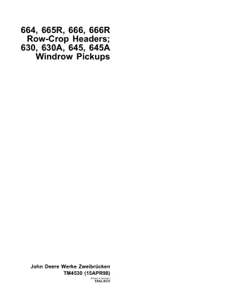 JOHN DEERE 664 ROW-CROP HEADERS Service Repair Manual (tm4530)
