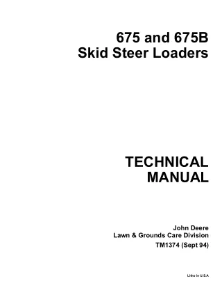 John Deere 675B Skid Steer Loader Service Repair Manual