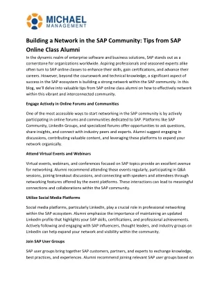 Building a Network in the SAP Community Tips from SAP Online Class Alumni