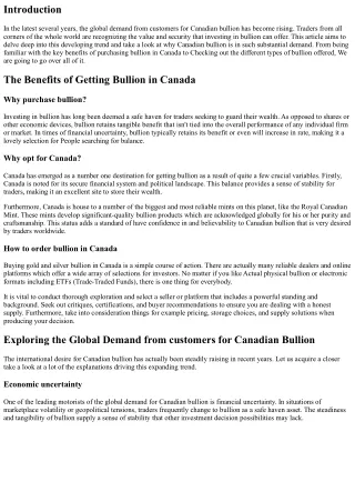 Checking out the worldwide Need for Canadian Bullion