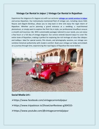 Vintage Car Rental in Jaipur | Vintage Car Rental in Rajasthan