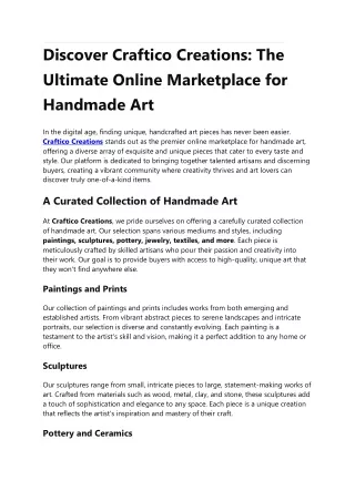 Discover Craftico Creations The Ultimate Online Marketplace for Handmade Art