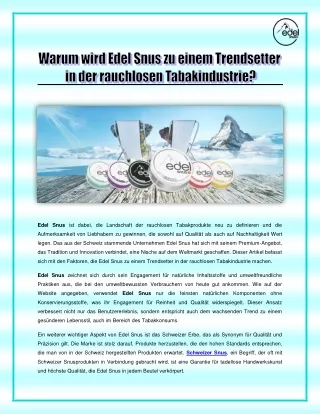 Warum wird Edel Snus zu einem Trendsetter in der rauchlosen Tabakindustrie