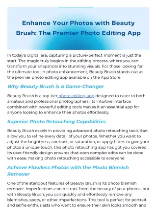 Enhance Your Photos with Beauty Brush: The Premier Photo Editing App