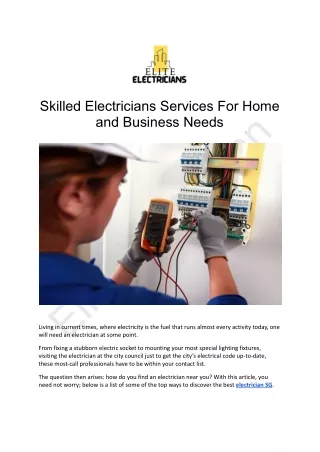 Skilled Electricians Services For Home and Business Needs