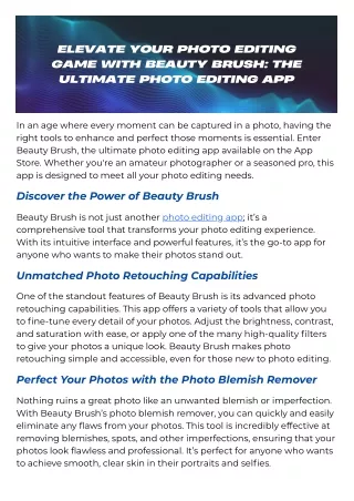 Elevate Your Photo Editing Game with Beauty Brush: The Ultimate Photo Editing Ap