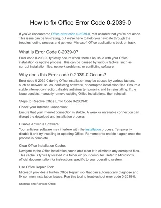 How to fix Error Code 0-2039-0