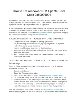 How to Fix Windows 10/11 Update Error Code 0x80096004