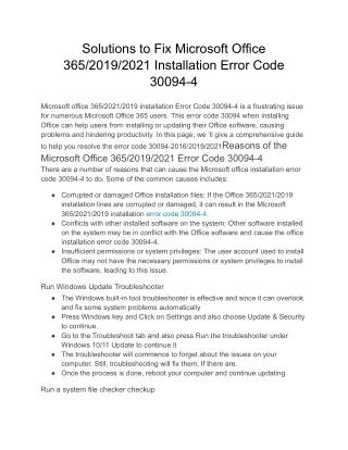 Solutions to Fix Microsoft Office 365/2019/2021 Installation Error Code 30094-4