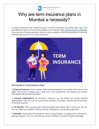 Why are term insurance plans in Mumbai a necessity