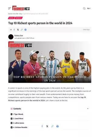 Top 10 Richest sports person in the world in 2024