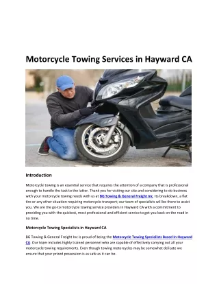 Motorcycle Towing Services in Hayward CA