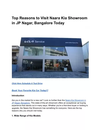 Top Reasons to Visit Naara Kia Showroom in JP Nagar, Bangalore Today